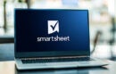Laptop computer displaying logo of Smartsheet, a software as a service (SaaS) offering for collaboration and work management, developed and marketed by Smartsheet Inc.