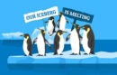 Illustration of penguins holding signs, 
