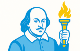 Graphic of Shakespeare holding a torch