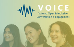 "2026-27 Valuing Open and Inclusive Conversation and Engagement Initiative" Photo of three smiling women