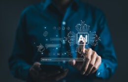 Man touching "AI" icon
