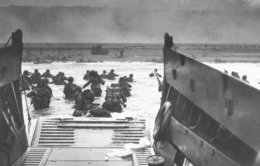 Allied Forces storming the beach at Normandy on D-Day