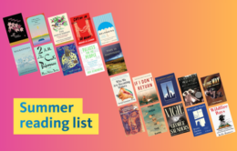 "Summer Reading List" + several colorful book titles against pink/orange background
