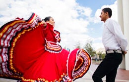 People dancing in Latin American attire