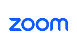 the word "zoom" in blue with a white background